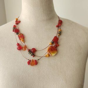 Chicos Red and Orange Layered Necklace